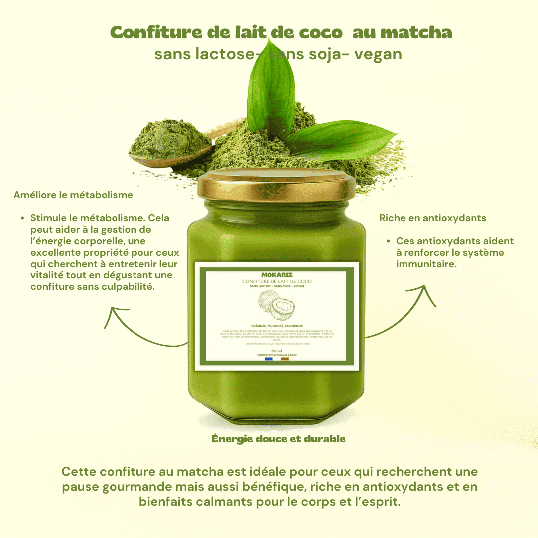 Confiture de liat de coco vegan, confiture de lait matcha, matcha latte au coco, confiture de lait vegan, confiture de lait de coco, collation saine, pate a tartiner vegan, confiture, caramel vegan, pate a tartiner sans lait, crème dessert, crème dessert vegan, crème dessert sans lactose, pate à tartiner sans lactose