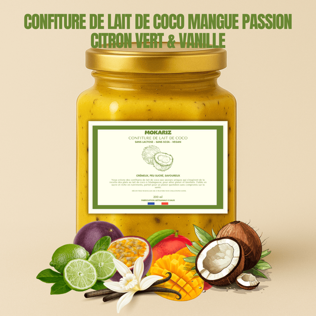 confiture de lait de coco mangue passion citron, creme vegan, confiture de lait vegan, caramel vegan, pate a tartiner sans lactose vegan