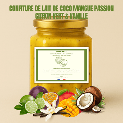 confiture de lait de coco mangue passion citron, creme vegan, confiture de lait vegan, caramel vegan, pate a tartiner sans lactose vegan